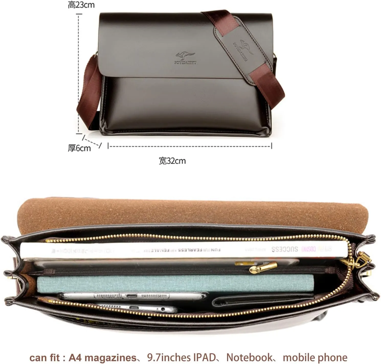 Leather Messenger Sling Crossbody Shoulder Bag for Men Travel Work Business Magnetic Buckle Adjustable straps