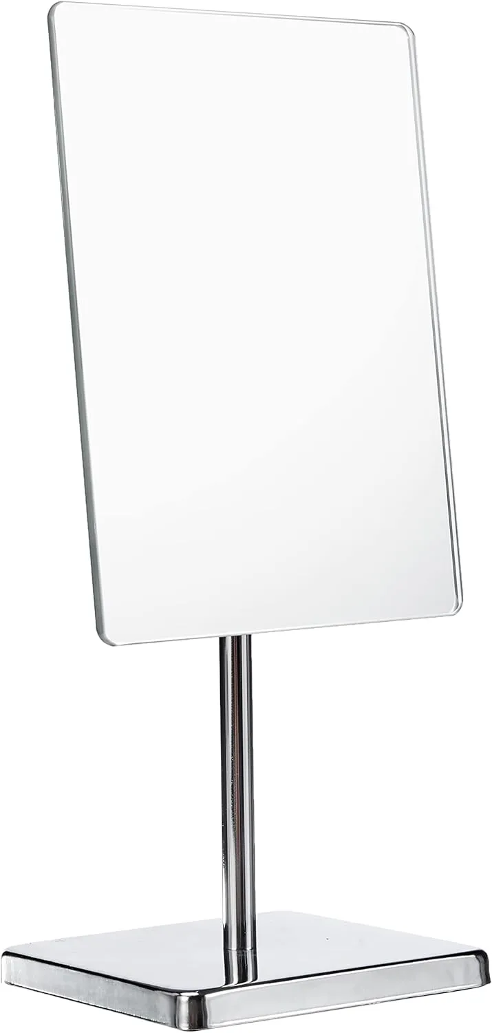 LED Cosmetic Mirror Pedestal Mirror Rectangular Table Mirror with Base Bathroom Vanity Mirror Metal Silver 16,5 x 37,5 x 14 cm