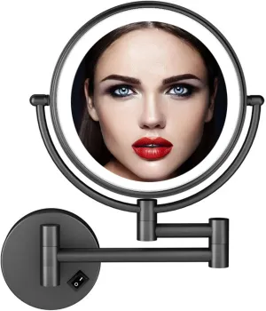 LED Cosmetic Mirror Wall Mounted, Makeup Mirror, Vanity Mirror 360° Swivel Extendable, Bathroom Mirror 8 Inch Double Sided (Black Hard wireX10)