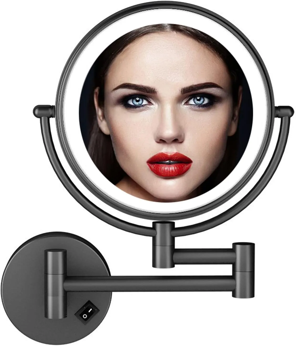LED Cosmetic Mirror Wall Mounted, Makeup Mirror, Vanity Mirror 360° Swivel Extendable, Bathroom Mirror 8 Inch Double Sided (Black Hard wireX10)