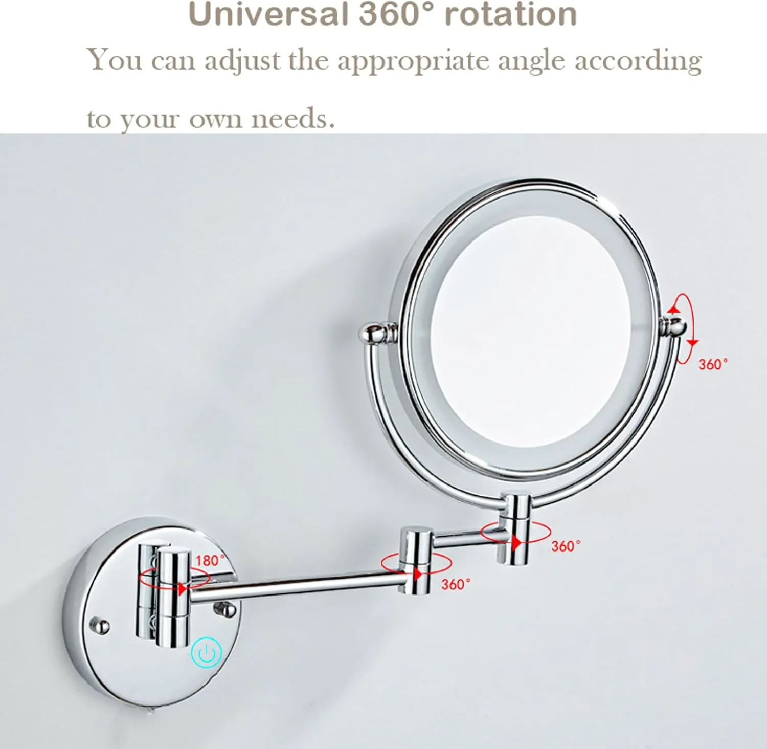 LED Double-sided Bathroom Magnifying Mirror, Wall-mounted Makeup Mirror, Touch Sensor Dimming Cosmetic Mirror, Foldable Shaving Mirror Vanity Mirror