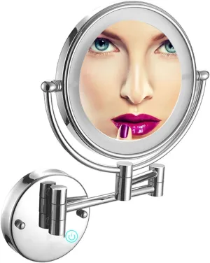 LED Double-sided Bathroom Magnifying Mirror, Wall-mounted Makeup Mirror, Touch Sensor Dimming Cosmetic Mirror, Foldable Shaving Mirror Vanity Mirror