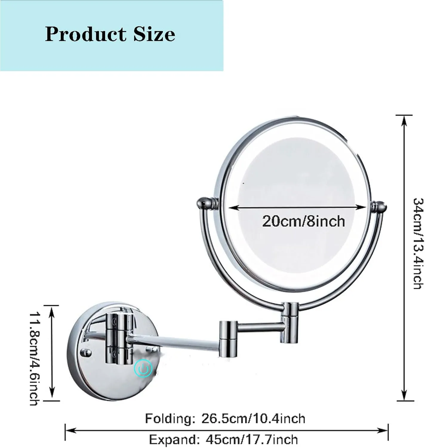 LED Double-sided Bathroom Magnifying Mirror, Wall-mounted Makeup Mirror, Touch Sensor Dimming Cosmetic Mirror, Foldable Shaving Mirror Vanity Mirror