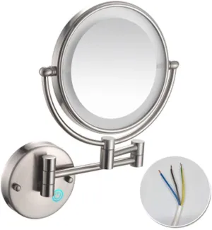 LED Lighted Makeup Mirror with LED Illuminated, Magnifying Extending, Two Swivel Surface, 360deg; Rotatable, for Bathroom (Color : Nickel Brushed, Size : 7X)