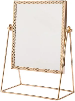 LED Makeup Mirror Makeup Mirror Single Sided Vanity Mirror Vintage Copper Table Mirror Square Cosmetic Mirror Handmade Make Up Mirror for Dresser Vanity Desk Cosmetic Mirror