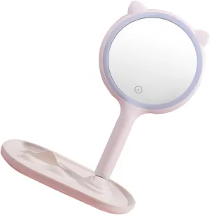 LED Makeup Mirror with Brightness Lighted Vanity Mirror for Desk Use Portable Folding Cosmetic Mirror with LED Lights for Daily Makeup Application