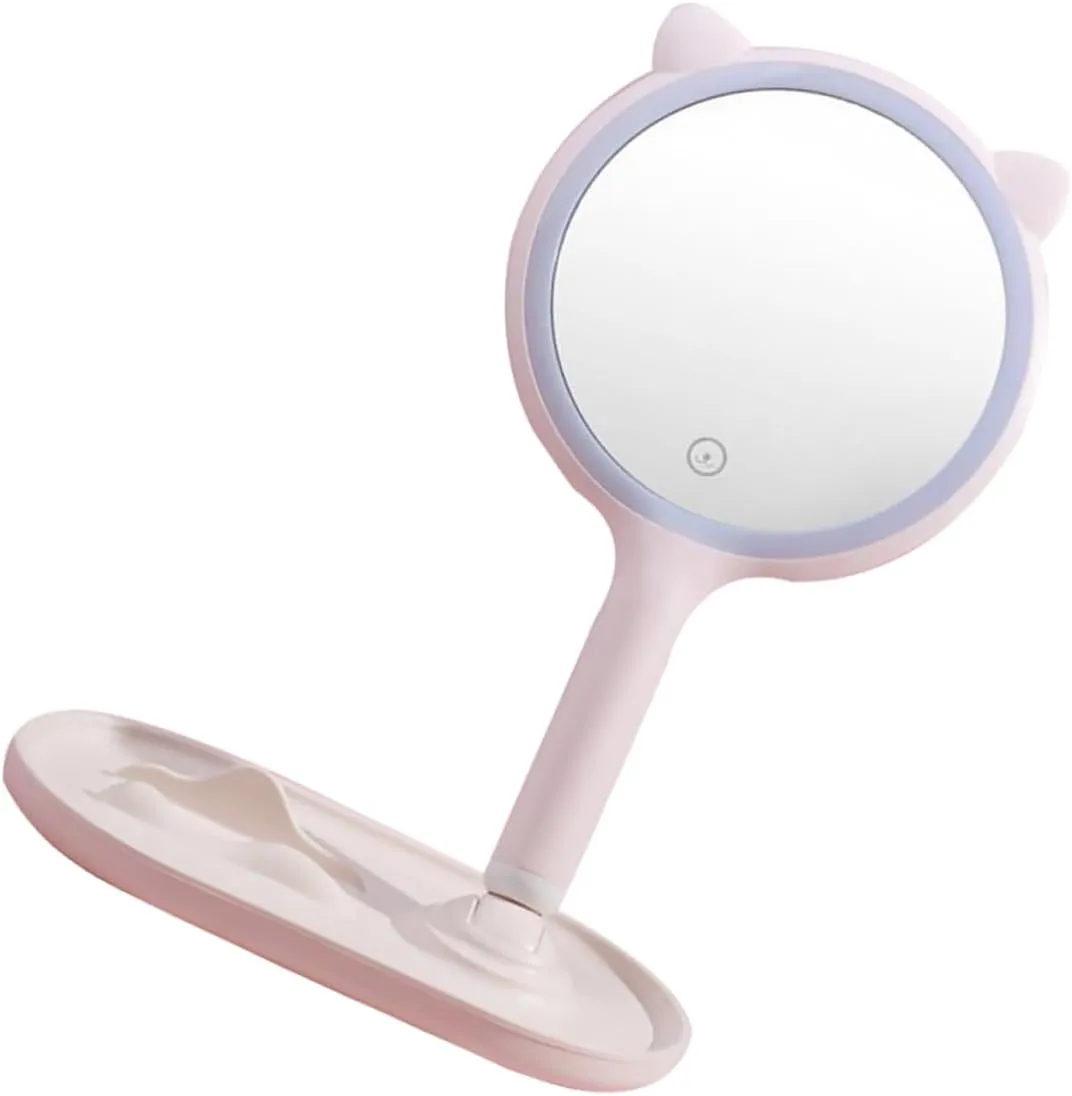 LED Makeup Mirror with Brightness Lighted Vanity Mirror for Desk Use Portable Folding Cosmetic Mirror with LED Lights for Daily Makeup Application