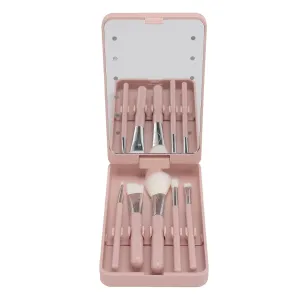 LED Makeup Mirror with Rotating and Folding Brush Set, High Clarity Cosmetic Brushes Kit with Built In Storage Compartment, Multifunctional, Suitable for Home and Travel