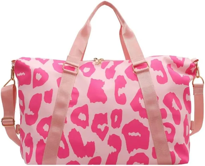 Leopard Print Weekender Tote Bag Gym Duffle Bag for Women Travel Overnight Bag Teacher Bag With Shoulder Strap (Pink)
