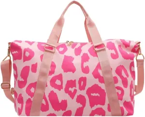 Leopard Print Weekender Tote Bag Gym Duffle Bag for Women Travel Overnight Bag Teacher Bag With Shoulder Strap (Pink)