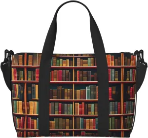 Library Bookshelf Book print Travel Duffle Bag,Weekender Bags,Gym Duffel Bag,Luggage Duffle Overnight for Women Men