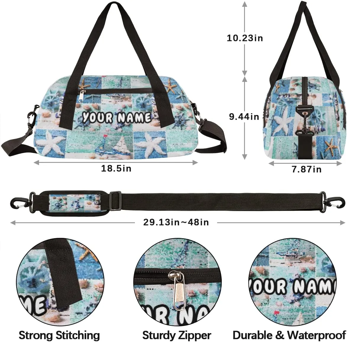 Lighthouse Sailing Ocean Theme Personalized Kids Duffel Bag for Girls Boys, Sea Debris Custom Name Dance Bag Overnight Small Duffel Bag Carry On Sports Travel Bag for School Practice Gymnastics Ballet