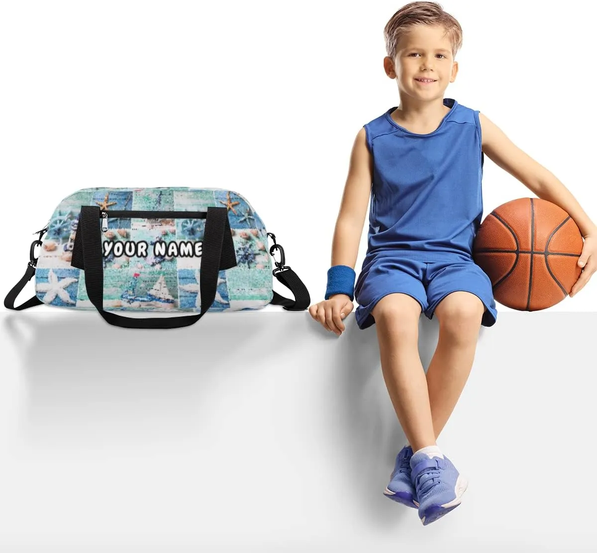Lighthouse Sailing Ocean Theme Personalized Kids Duffel Bag for Girls Boys, Sea Debris Custom Name Dance Bag Overnight Small Duffel Bag Carry On Sports Travel Bag for School Practice Gymnastics Ballet
