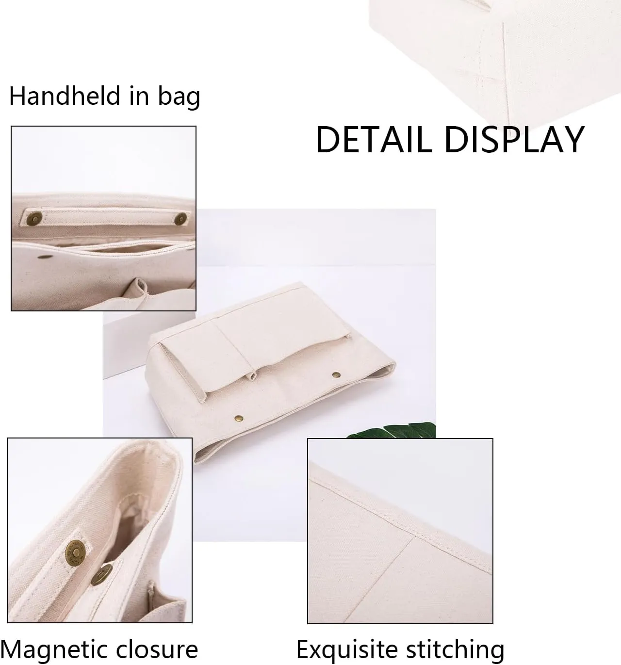 Lightweight Handbag Organizers Insert with Multiple Pockets Handbag Organizer for Storage and Organization Cosmetic Bag Cotton Canvas (M, Beige)