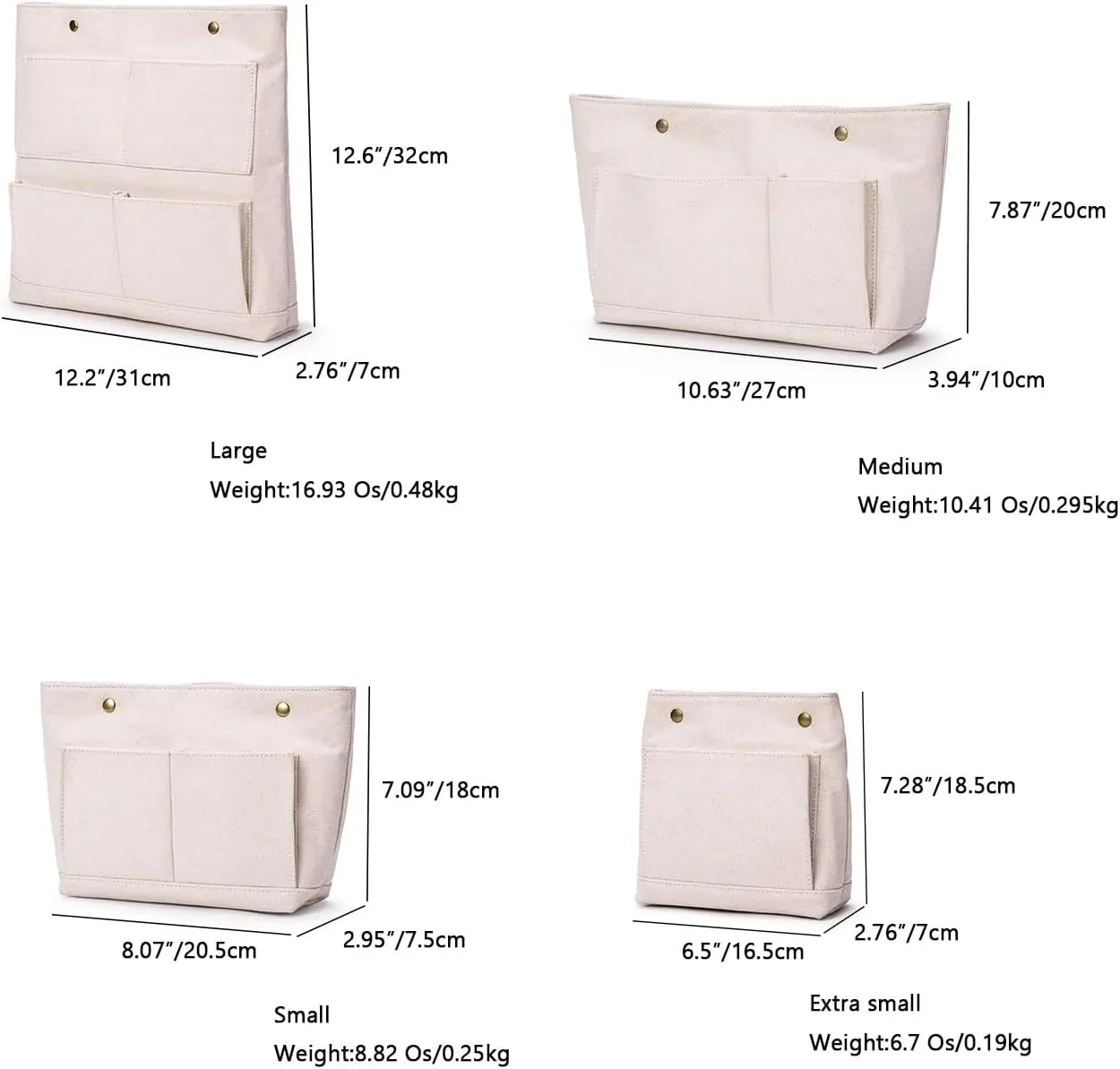 Lightweight Handbag Organizers Insert with Multiple Pockets Handbag Organizer for Storage and Organization Cosmetic Bag Cotton Canvas (M, Beige)