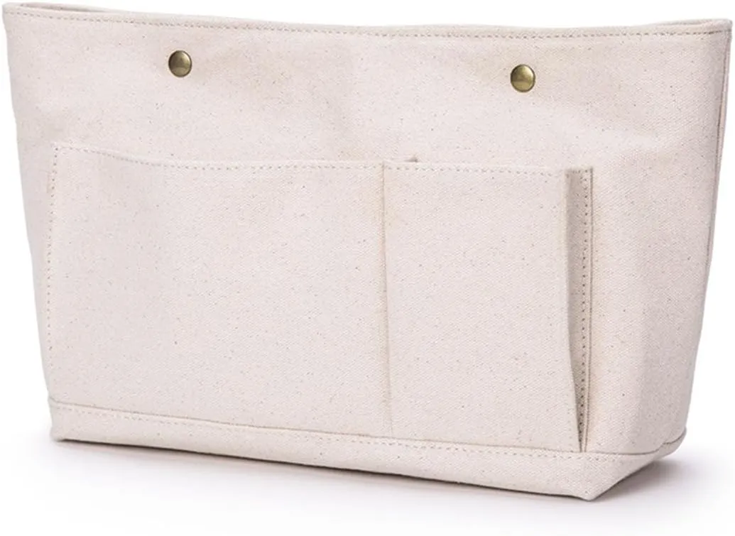 Lightweight Handbag Organizers Insert with Multiple Pockets Handbag Organizer for Storage and Organization Cosmetic Bag Cotton Canvas (M, Beige)
