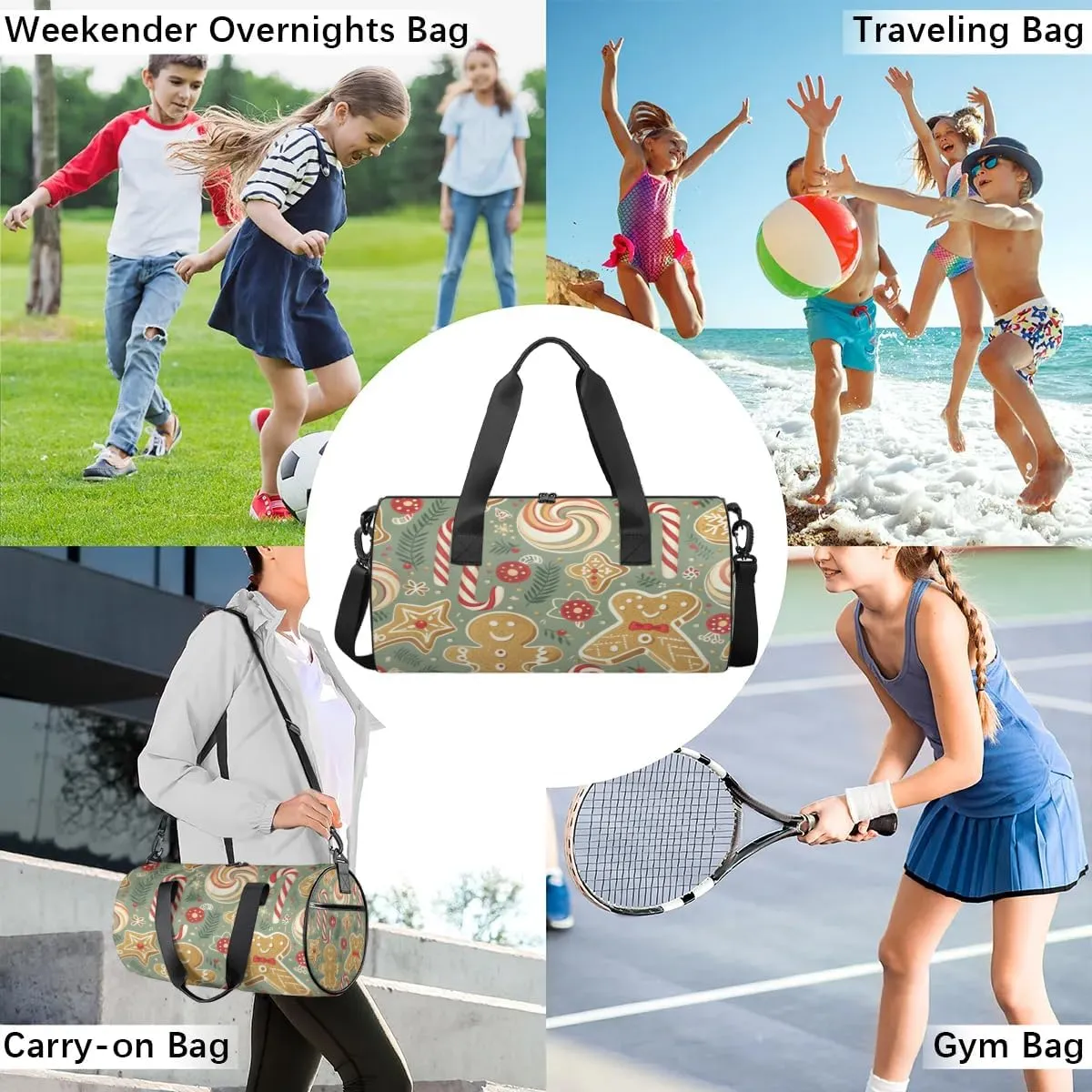Lightweight Travel Duffle Bag Christmas Candy Cookie Gym Bag for Women Men Stylish Small Duffle Bag for Fitness Yoga Travel Overnight Sport