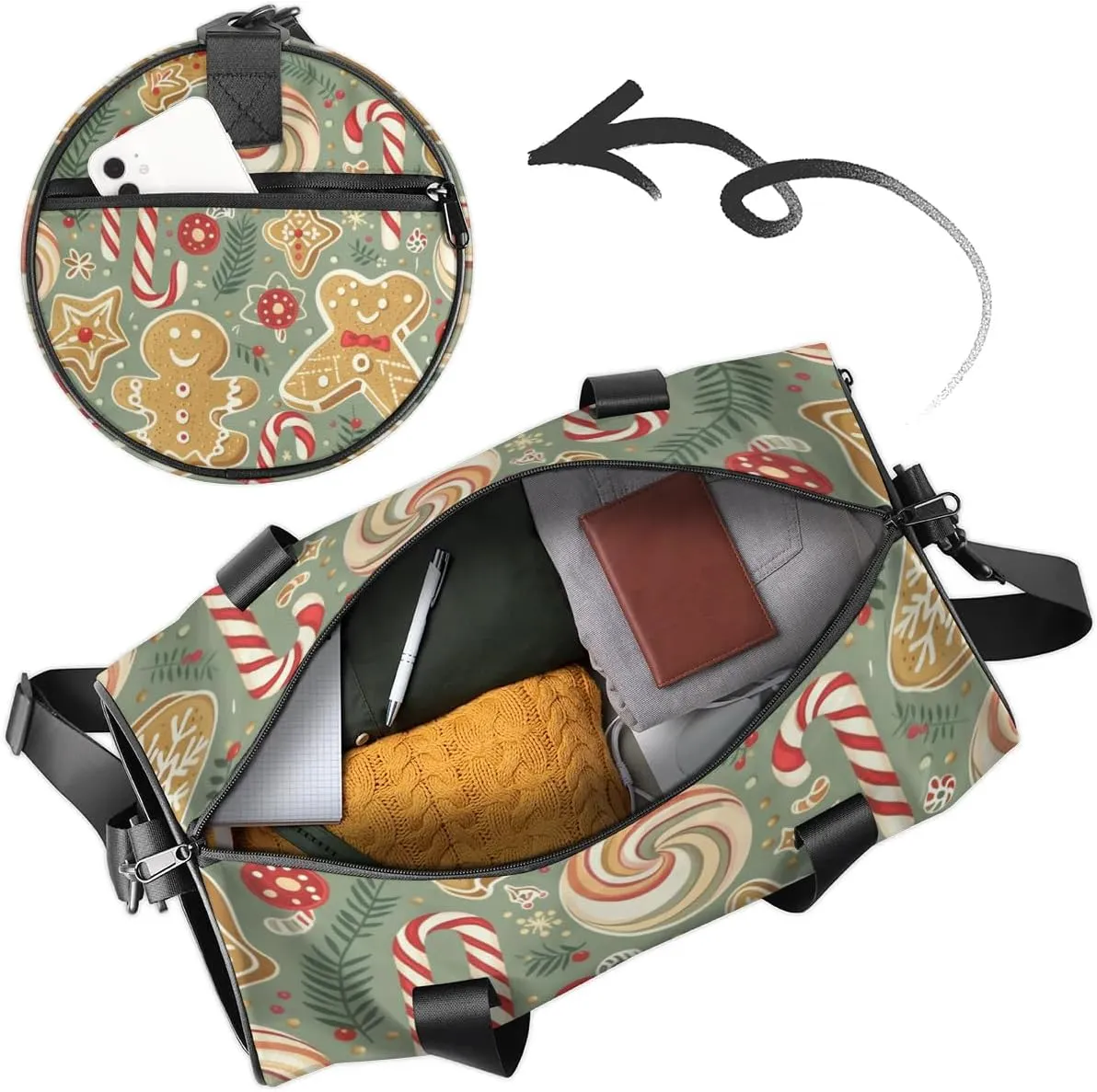 Lightweight Travel Duffle Bag Christmas Candy Cookie Gym Bag for Women Men Stylish Small Duffle Bag for Fitness Yoga Travel Overnight Sport