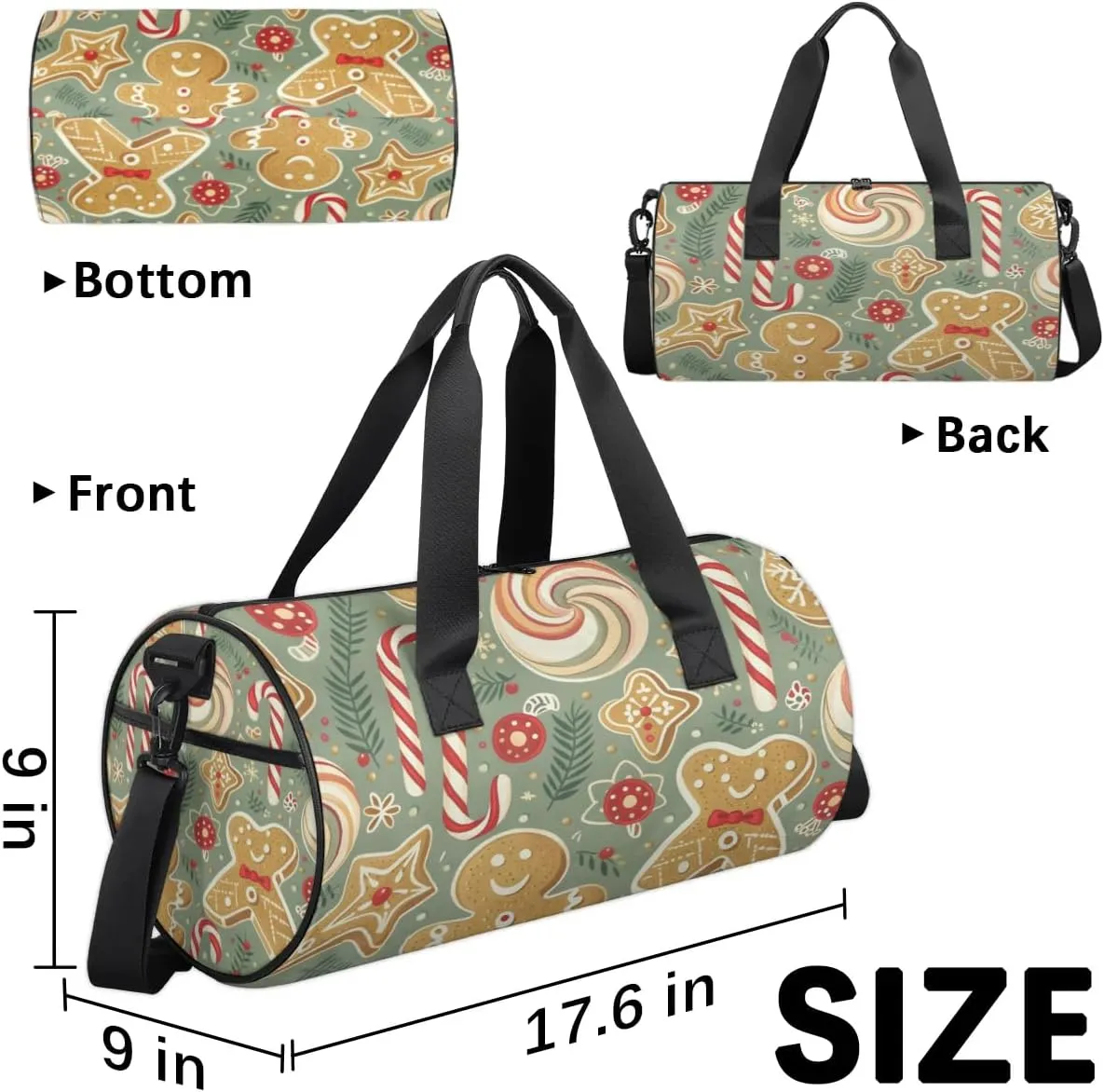 Lightweight Travel Duffle Bag Christmas Candy Cookie Gym Bag for Women Men Stylish Small Duffle Bag for Fitness Yoga Travel Overnight Sport