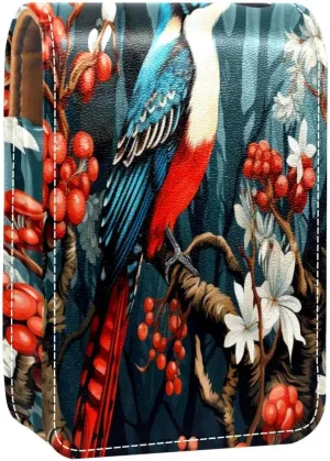 Lipstick Case Woodpecker Bird on Red Berries Branch Prints Mini Lipstick Holder Organizer Bag With Mirror for Purse Travel Cosmetic Pouch