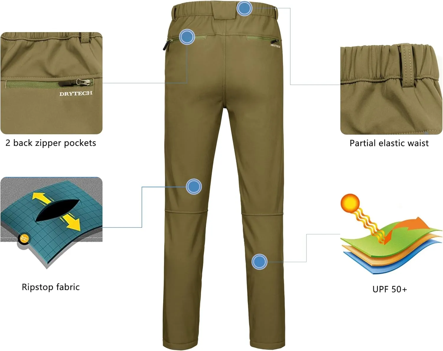 Little Donkey Andy Men's Fleece Lined Hiking Ski Snow Pants, Winter Windproof Softshell Pants, Warm and Water Repellent