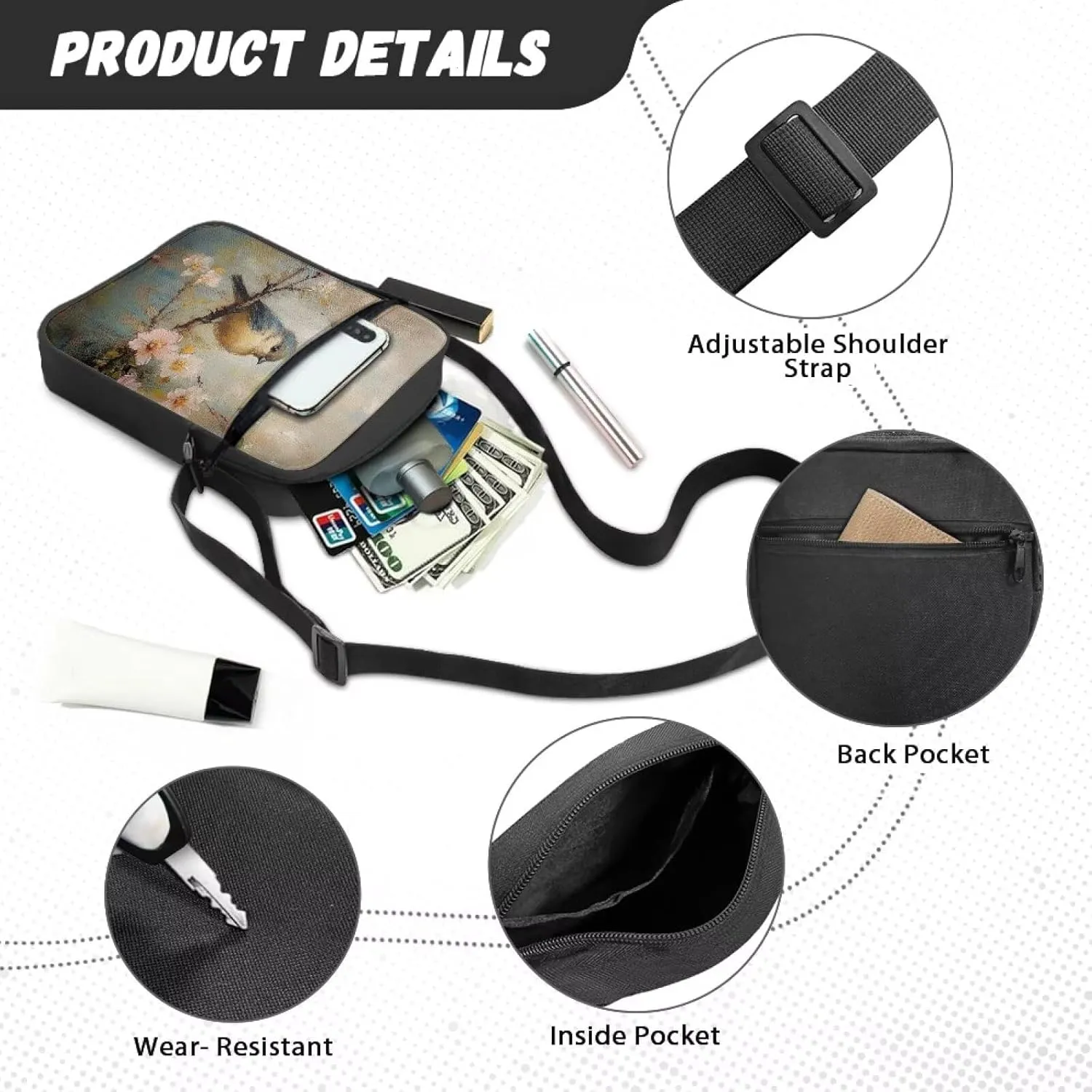 Little Messenger Bag Women's Lightweight Adjustable Strap Crossbody Purse with Zipper Pockets