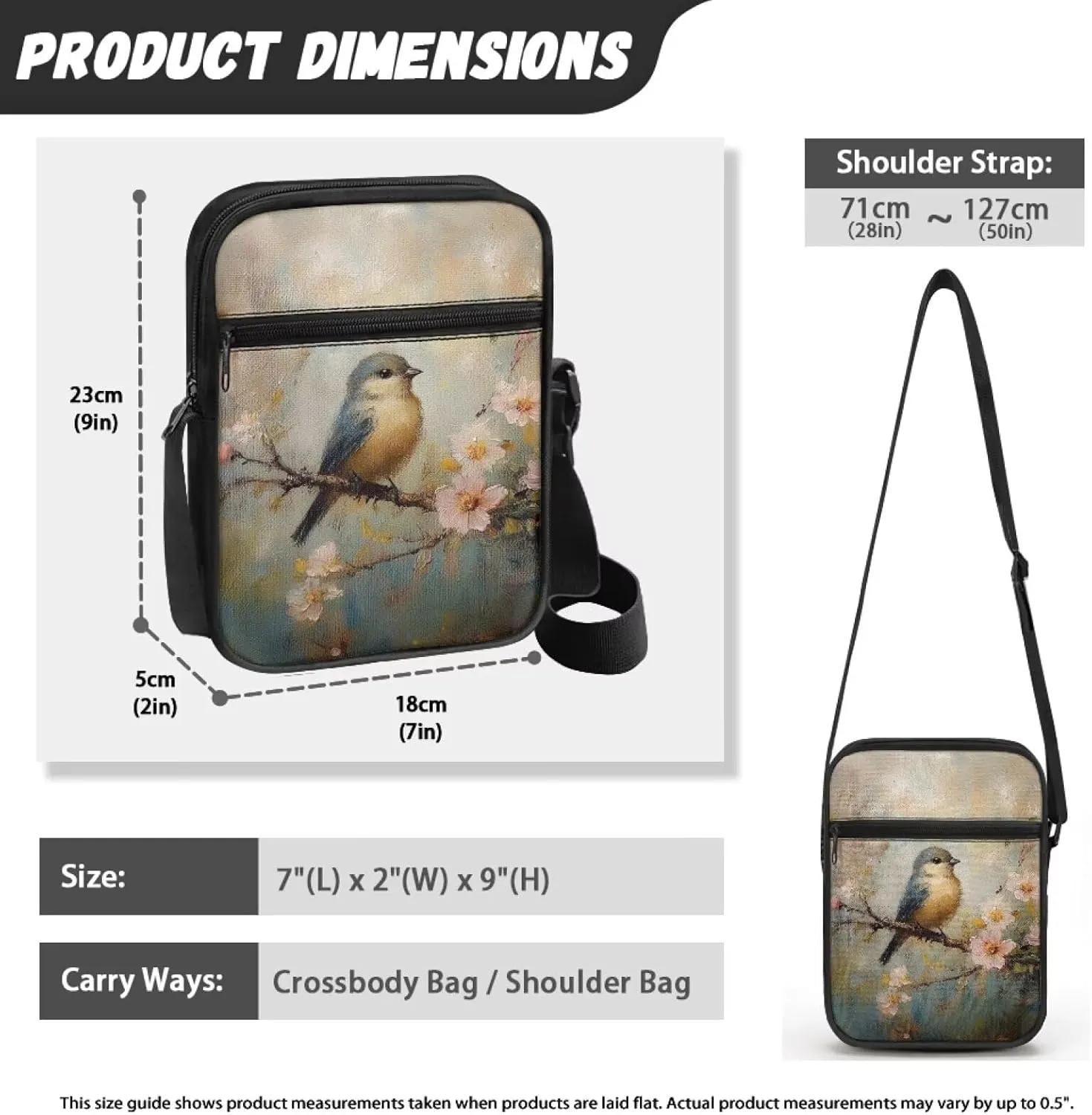 Little Messenger Bag Women's Lightweight Adjustable Strap Crossbody Purse with Zipper Pockets