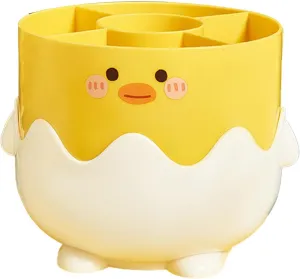 Little Yellow Duck Makeup Brush Holder,Cosmetic Brush Storage Bucket Compartmentalized Plastic Eyeliners Container Pencil Cup for Home Office Desktop