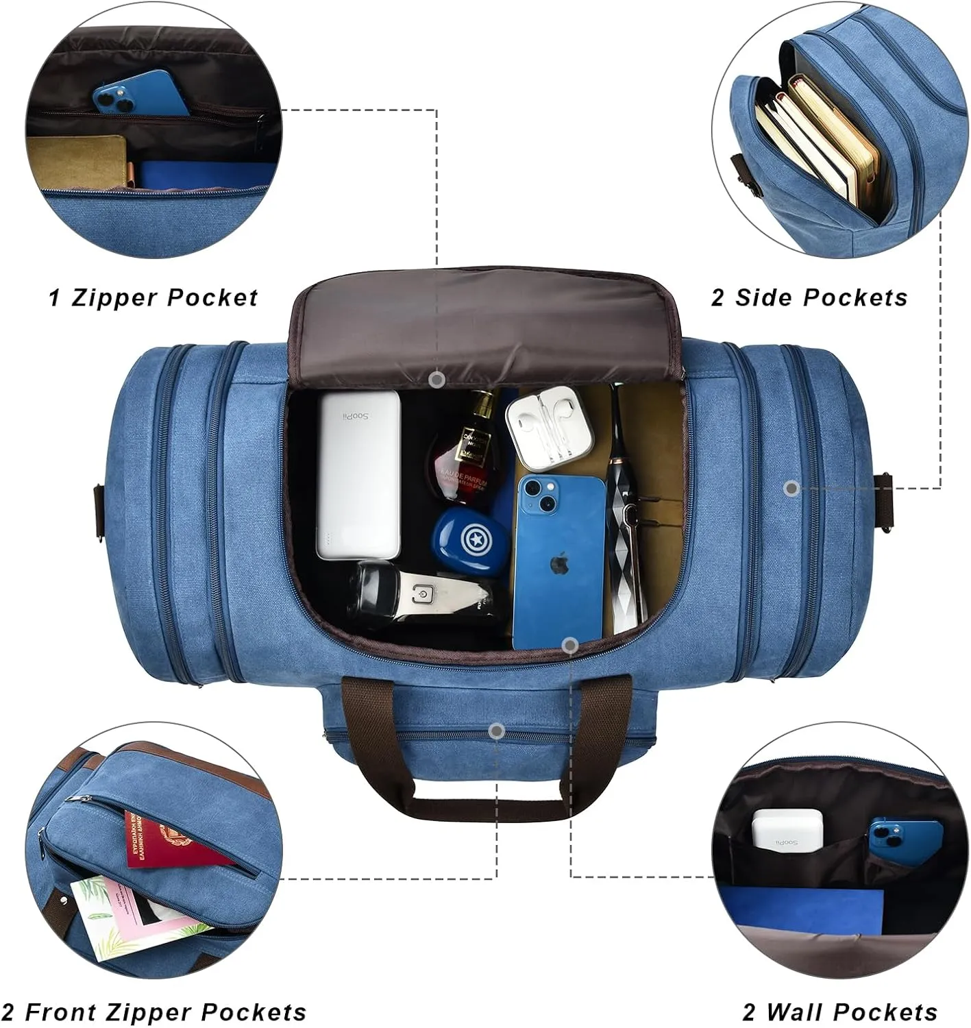 Litvyak Duffle Bag for Travel, Canvas Travel Duffel Bags Overnight Weekend Gym Carry On Luggage Bag for Men & Women(Blue)