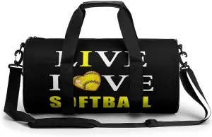 Live Love Softball Gym Bag Print Duffle Bag Weekender Travel Overnight Bag Sports Bag for Men Women Gym Swimming Yoga