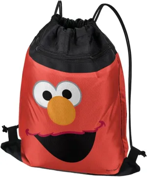 LOGOVISION Sesame Street Elmo Face Drawstring Backpack Sports Bag Sackpack 17" x 13", Perfect for Gym, Yoga or Practice