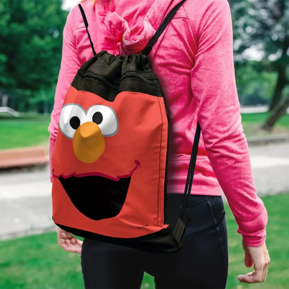 LOGOVISION Sesame Street Elmo Face Drawstring Backpack Sports Bag Sackpack 17" x 13", Perfect for Gym, Yoga or Practice
