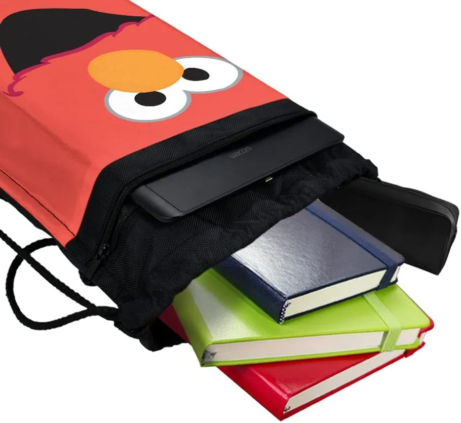 LOGOVISION Sesame Street Elmo Face Drawstring Backpack Sports Bag Sackpack 17" x 13", Perfect for Gym, Yoga or Practice
