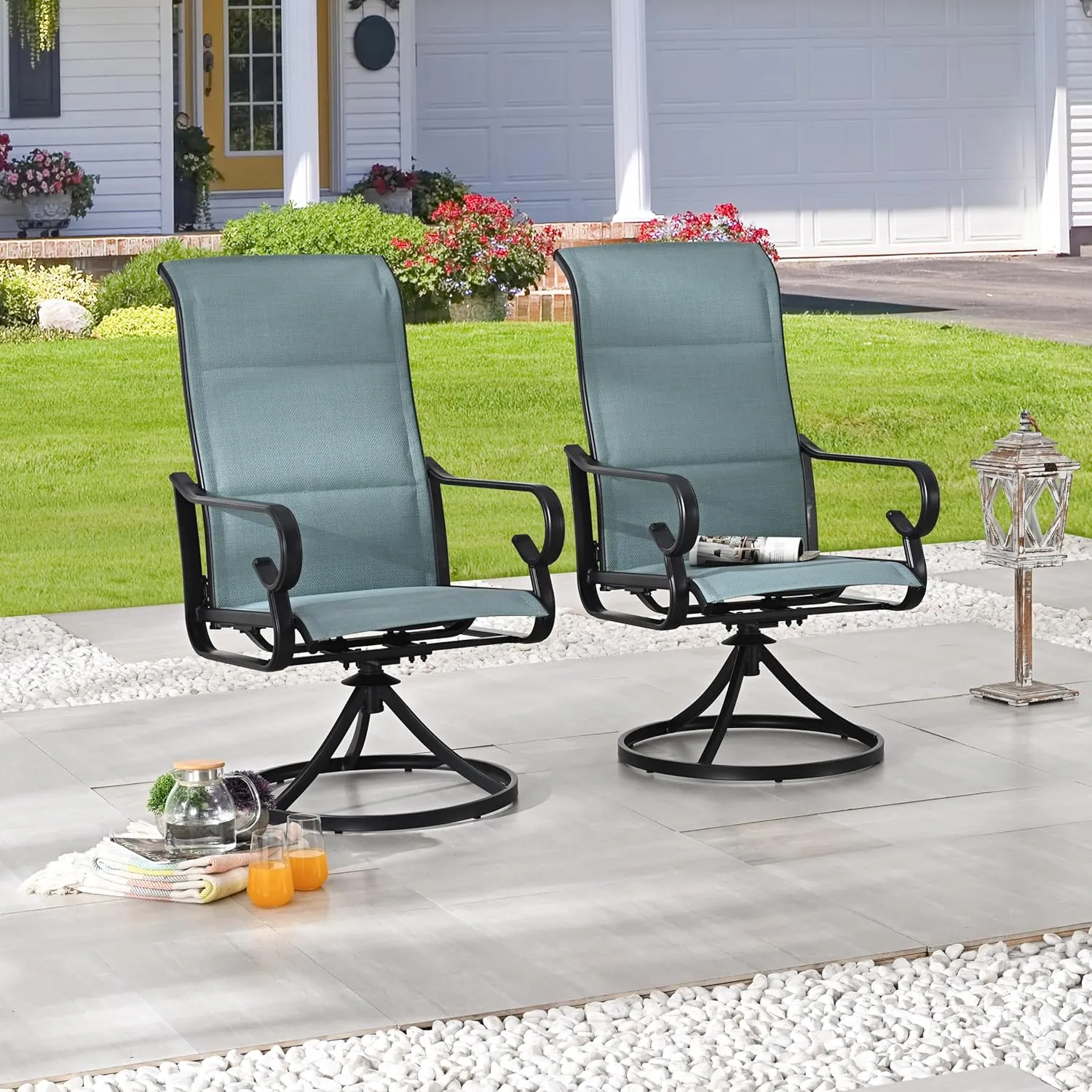 LOKATSE HOME High Back Textilene Outdoor Patio Swivel Chair Set of 2, 360° Mesh Rocker, for Backyard, Patio, Lawn, Garden