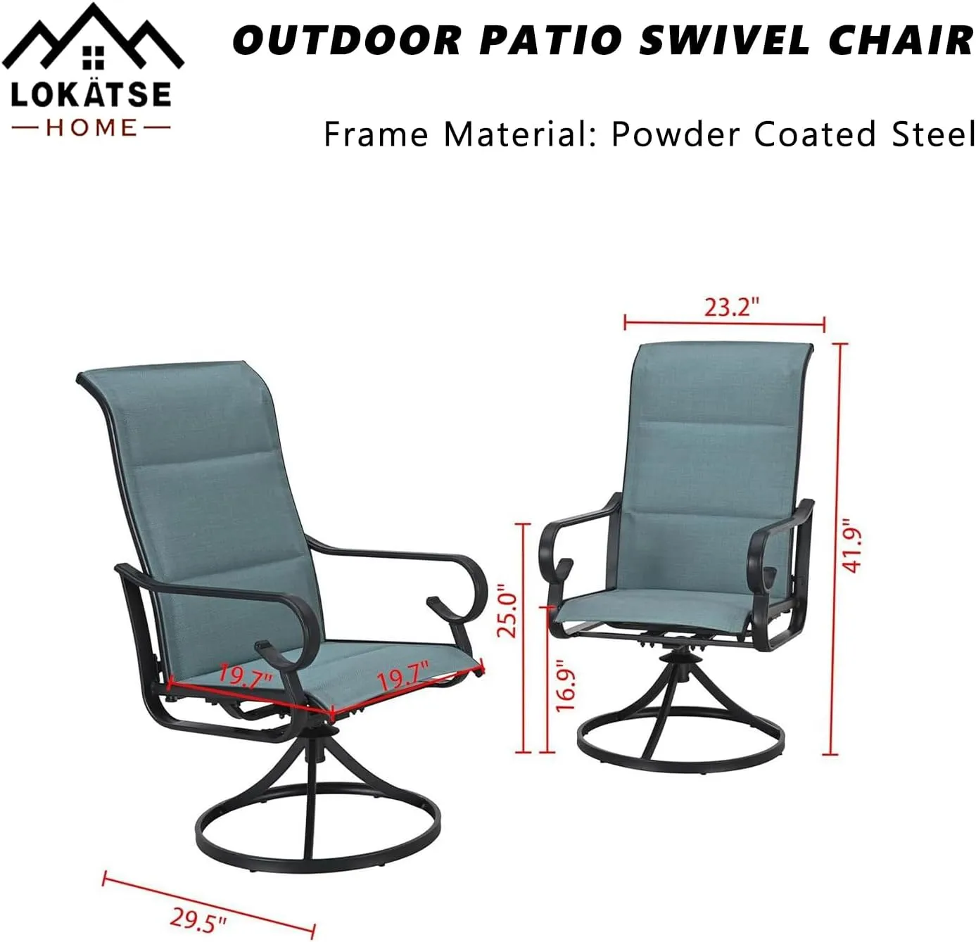LOKATSE HOME High Back Textilene Outdoor Patio Swivel Chair Set of 2, 360° Mesh Rocker, for Backyard, Patio, Lawn, Garden