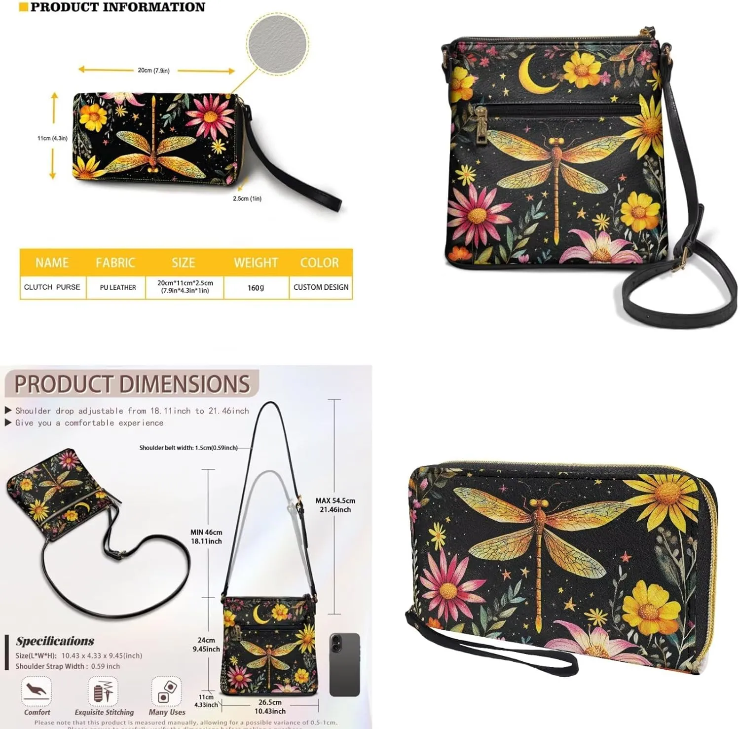 Lotusorchid Crossbody Purse and Wallet Set Leather Hobo Bag Shoulder Handbag Satchel Purse with Multi Pocket for Women