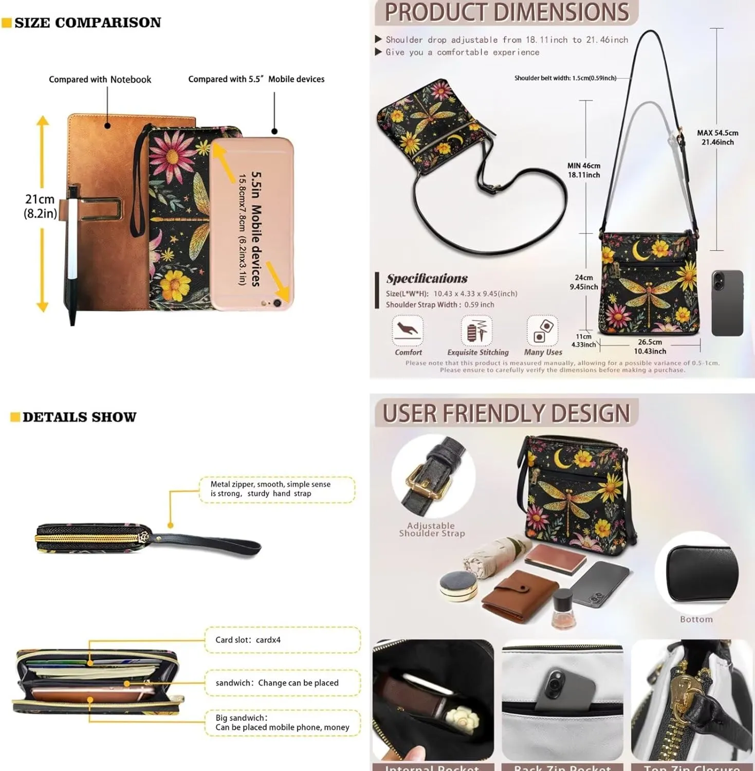 Lotusorchid Crossbody Purse and Wallet Set Leather Hobo Bag Shoulder Handbag Satchel Purse with Multi Pocket for Women