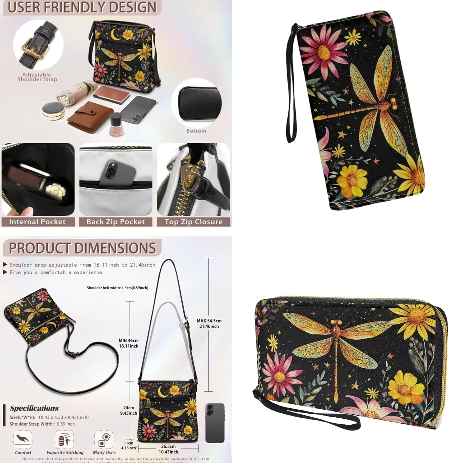 Lotusorchid Crossbody Purse and Wallet Set Leather Hobo Bag Shoulder Handbag Satchel Purse with Multi Pocket for Women