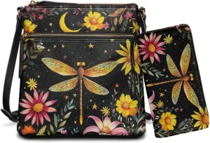 Lotusorchid Crossbody Purse and Wallet Set Leather Hobo Bag Shoulder Handbag Satchel Purse with Multi Pocket for Women