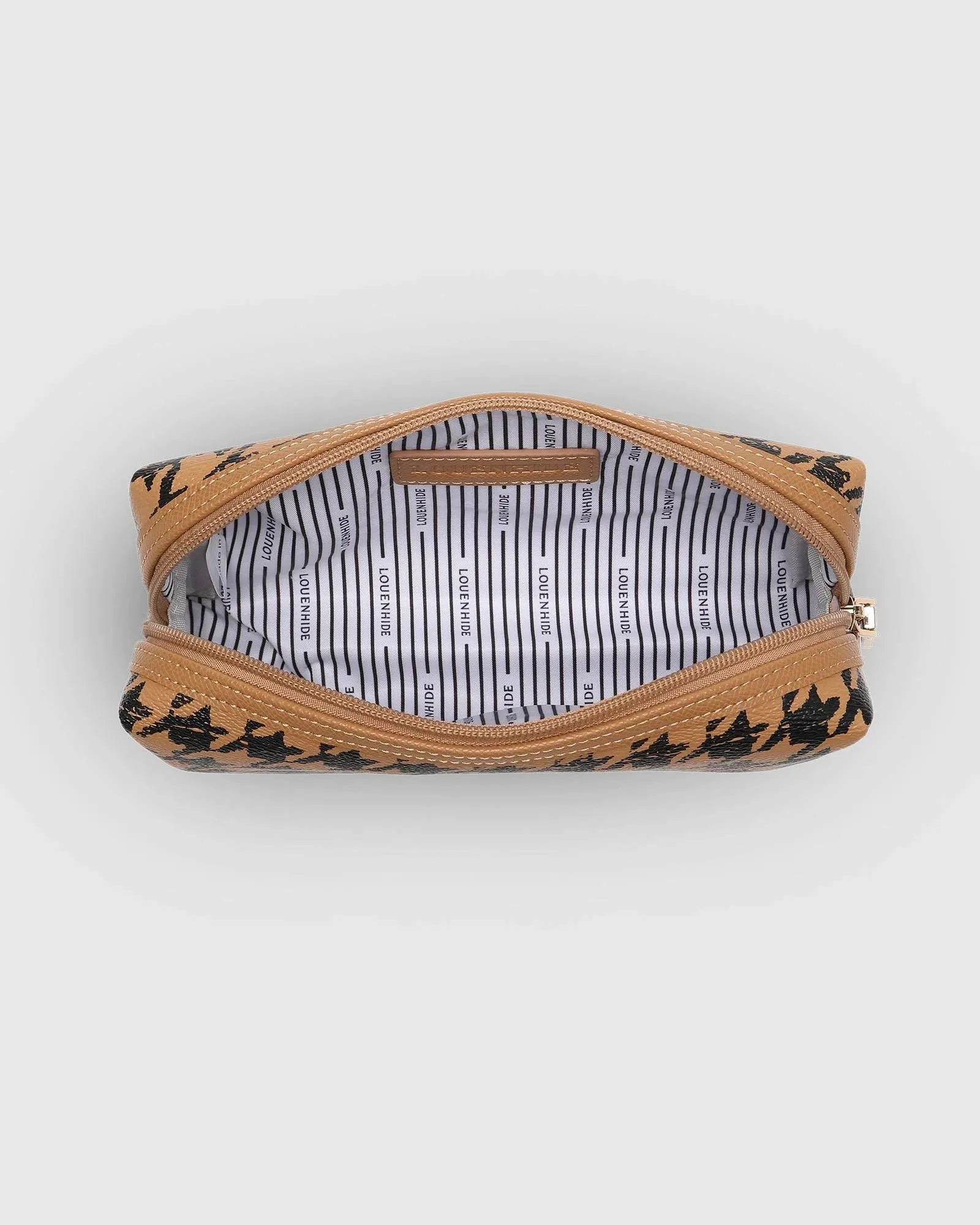 LOUENHIDE Brianna Makeup Bag - Houndstooth Camel