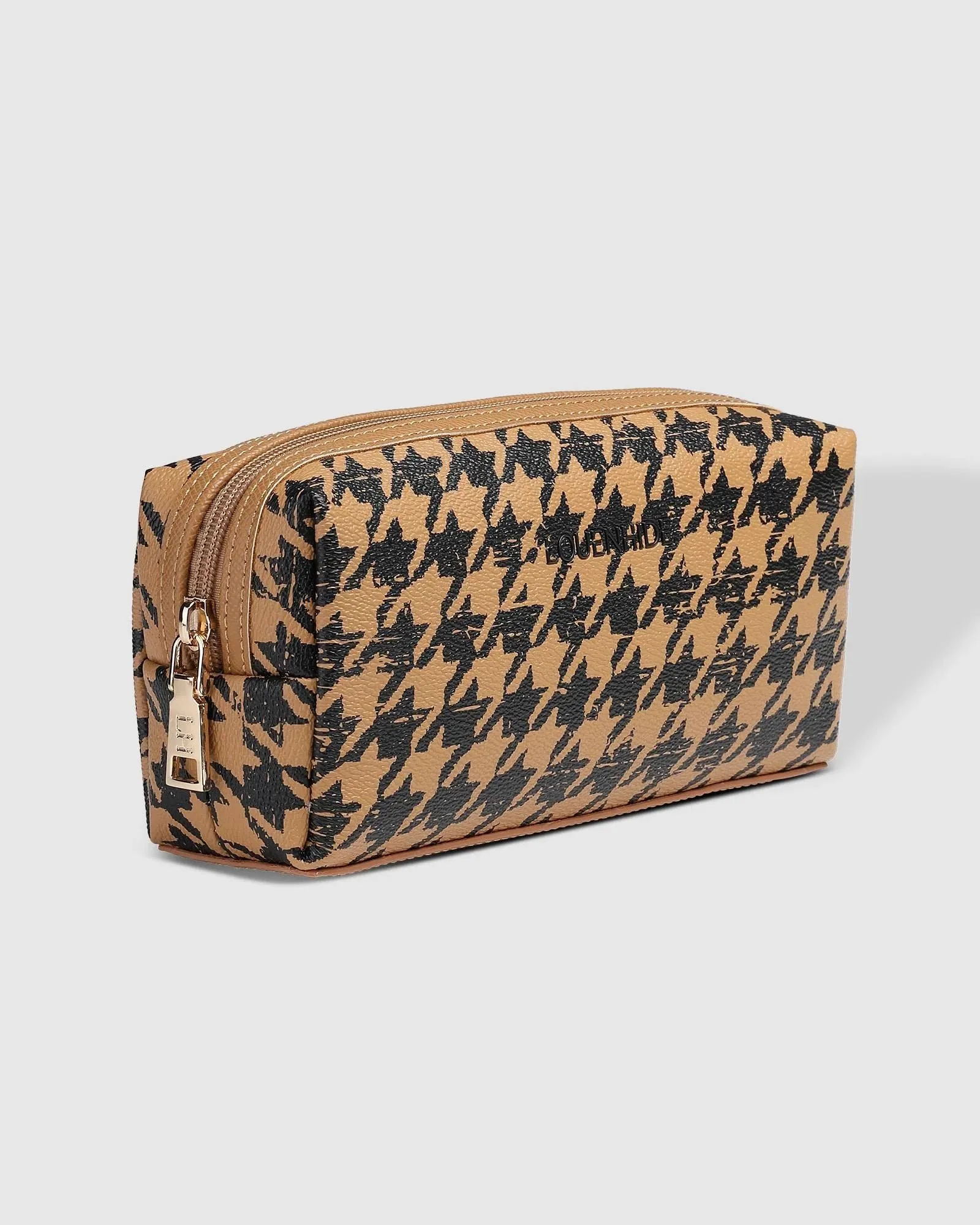 LOUENHIDE Brianna Makeup Bag - Houndstooth Camel