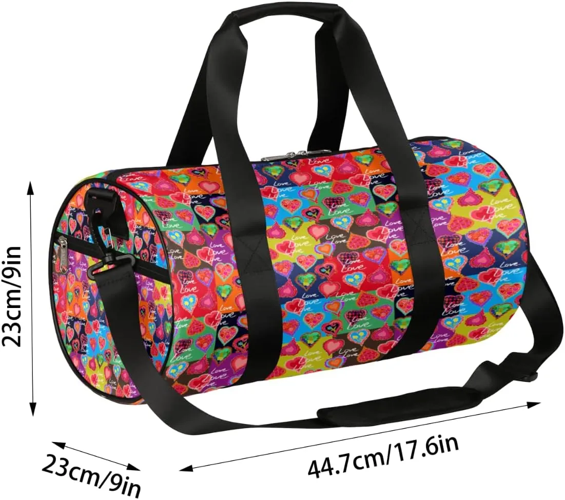 Love Heart Colorful Gym Bag Small Gym Duffel Bags for Men Women Overnight Weekender Bag Lightweight Sport Duffle Bag Carry On Gymbag