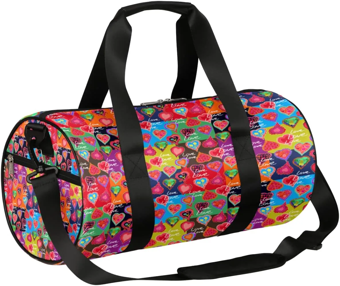 Love Heart Colorful Gym Bag Small Gym Duffel Bags for Men Women Overnight Weekender Bag Lightweight Sport Duffle Bag Carry On Gymbag