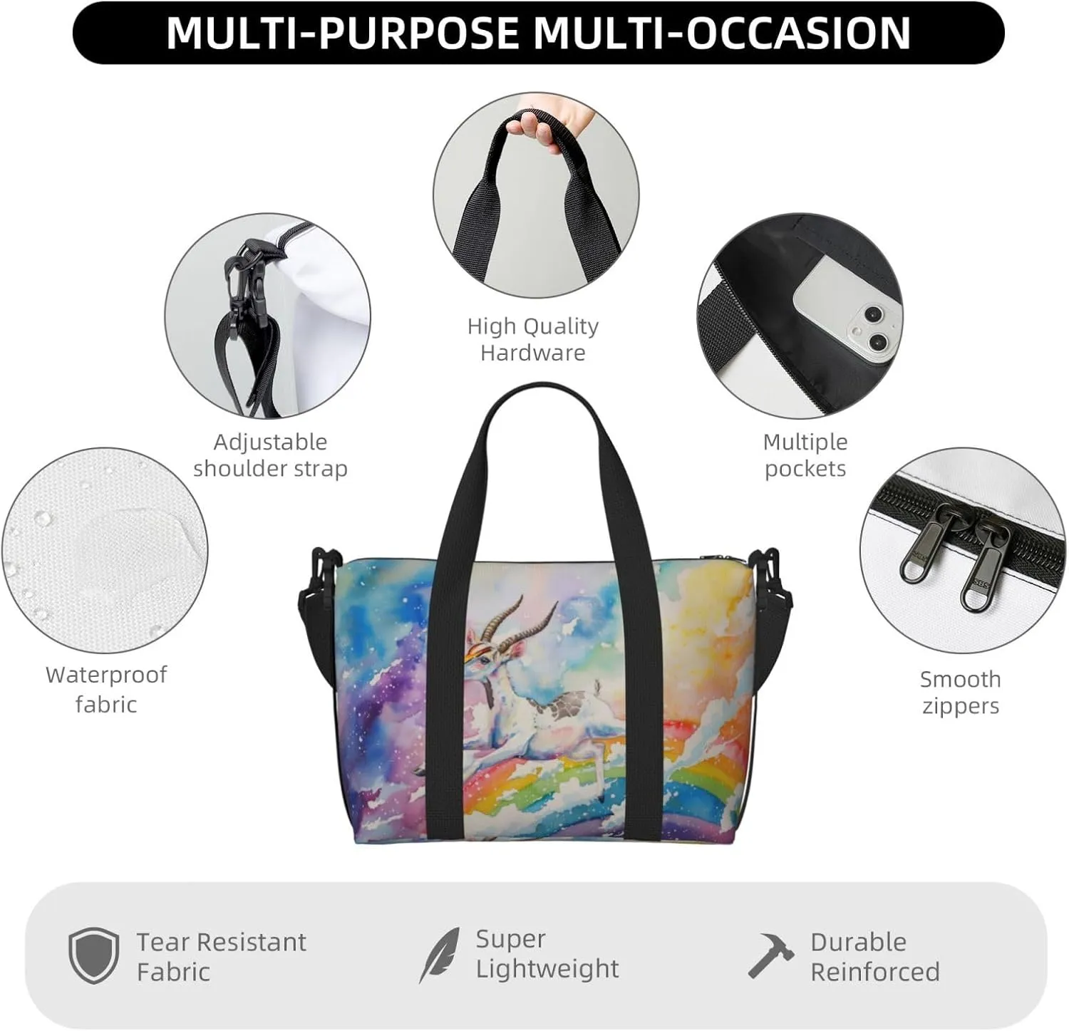 Lovely cute watercolor Antelope print Travel Duffel Bag, Sports Tote Gym Bag, Swim Pool Bag Large Shoulder Tote Bag for Beach Weekender