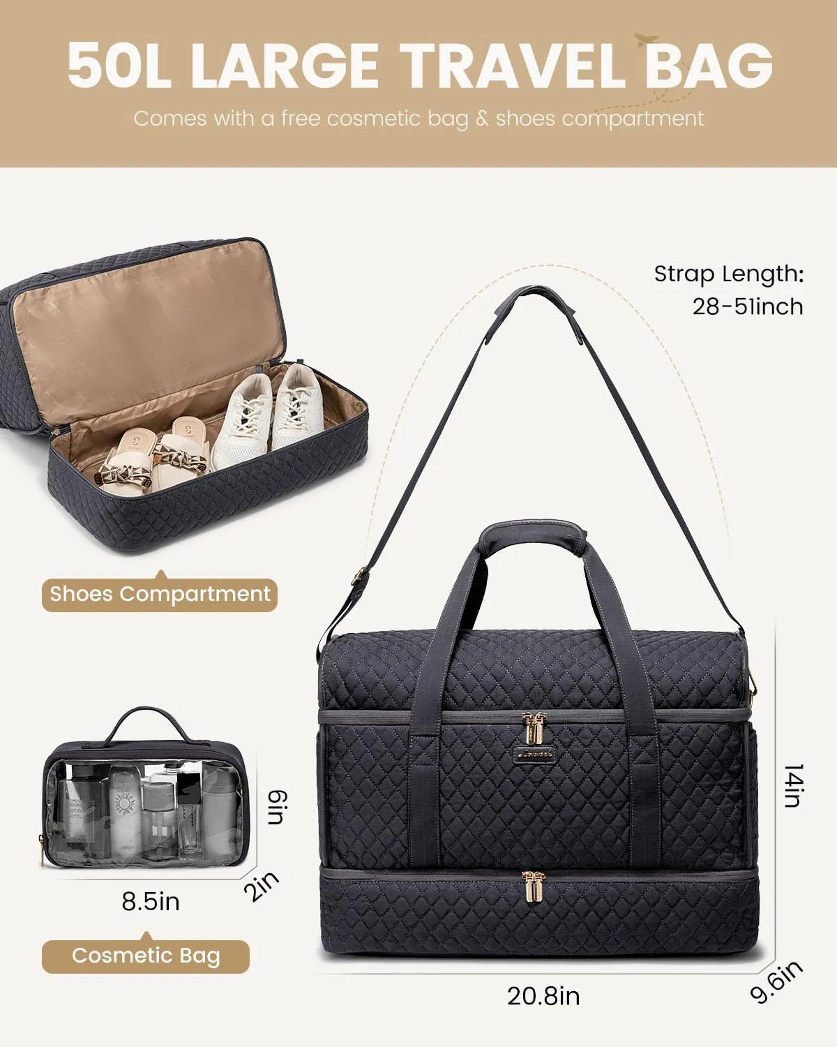 LOVEVOOK Large Travel Duffle Bag, Weekender Bags for Women With Shoe Compartment, Overnight Hospital Bag For Women Labor Delivery, Carry on Bag Personal Item Travel Bag, Yoga Gym Duffel Bag