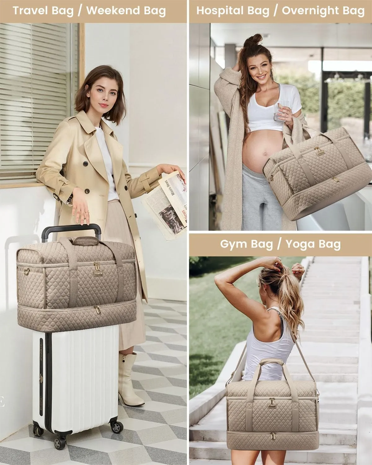 LOVEVOOK Large Travel Duffle Bag, Weekender Bags for Women With Shoe Compartment, Overnight Hospital Bag For Women Labor Delivery, Carry on Bag Personal Item Travel Bag, Yoga Gym Duffel Bag