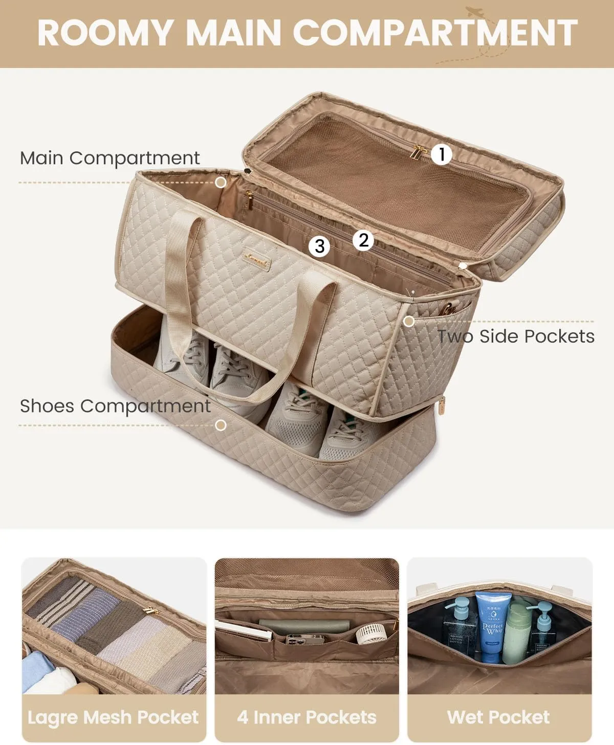 LOVEVOOK Large Travel Duffle Bag, Weekender Bags for Women With Shoe Compartment, Overnight Hospital Bag For Women Labor Delivery, Carry on Bag Personal Item Travel Bag, Yoga Gym Duffel Bag