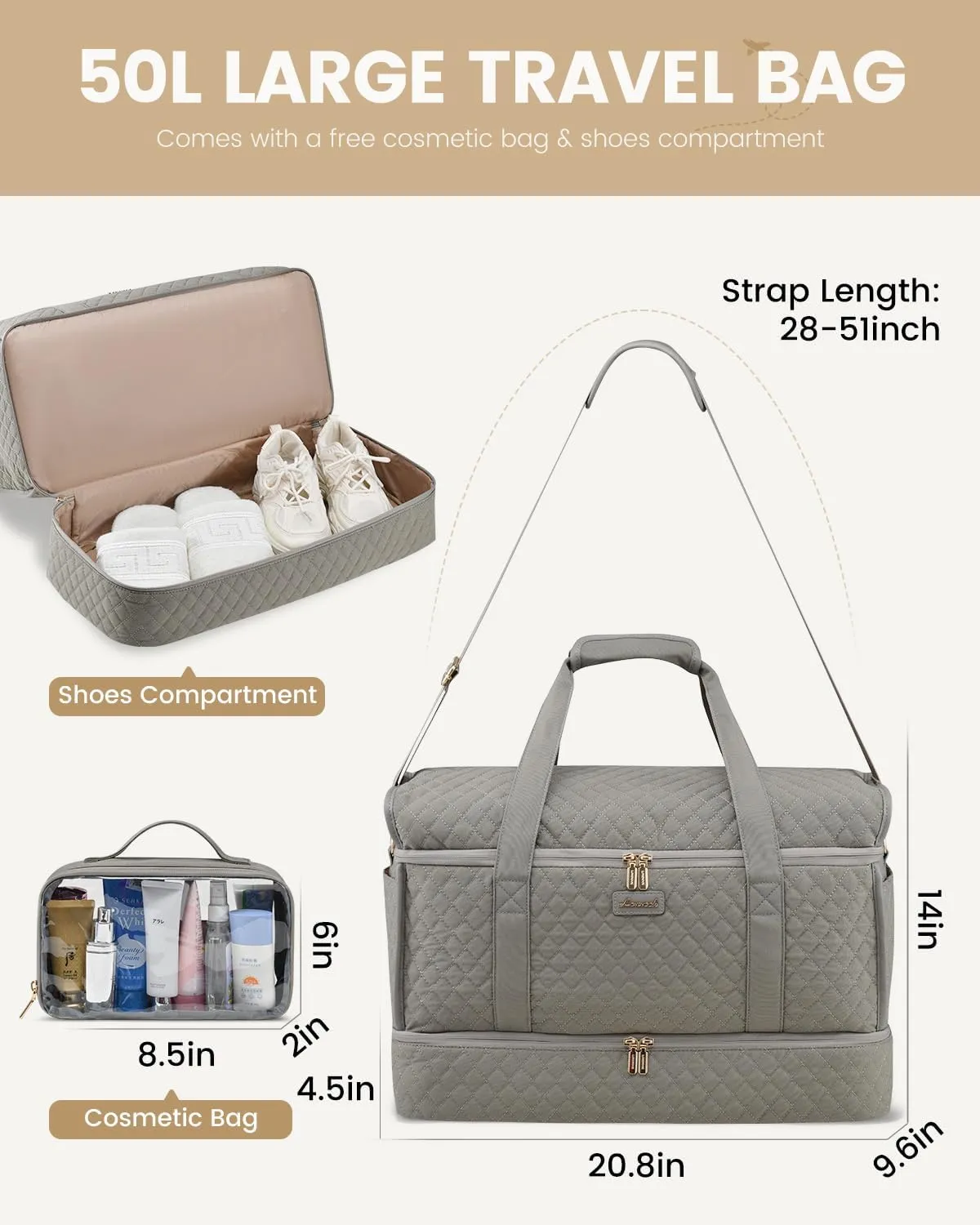 LOVEVOOK Large Travel Duffle Bag, Weekender Bags for Women With Shoe Compartment, Overnight Hospital Bag For Women Labor Delivery, Carry on Bag Personal Item Travel Bag, Yoga Gym Duffel Bag