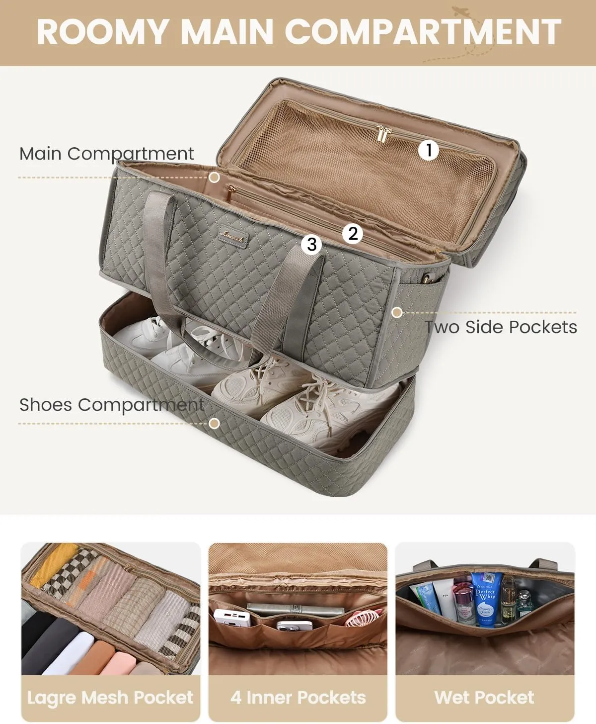 LOVEVOOK Large Travel Duffle Bag, Weekender Bags for Women With Shoe Compartment, Overnight Hospital Bag For Women Labor Delivery, Carry on Bag Personal Item Travel Bag, Yoga Gym Duffel Bag