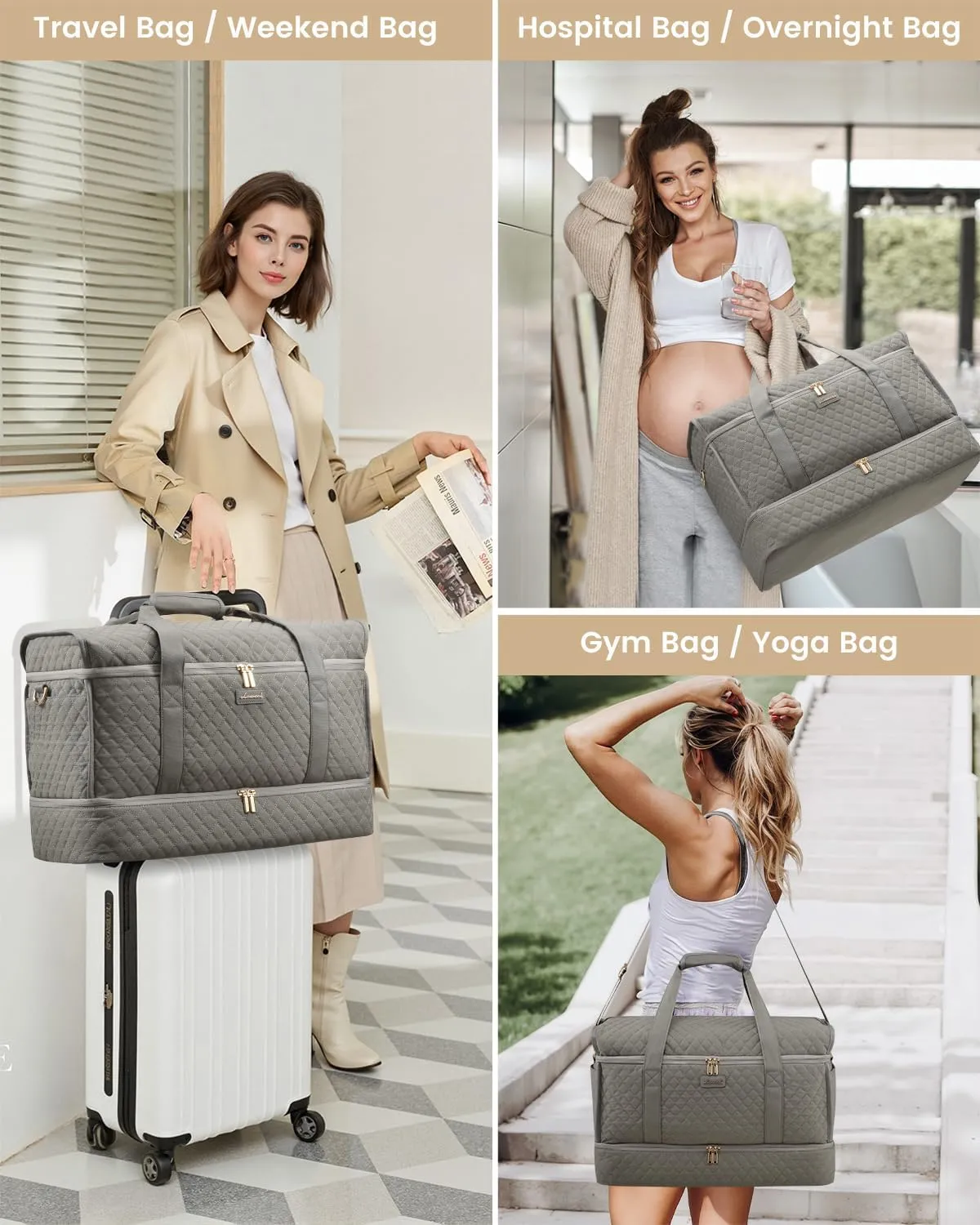 LOVEVOOK Large Travel Duffle Bag, Weekender Bags for Women With Shoe Compartment, Overnight Hospital Bag For Women Labor Delivery, Carry on Bag Personal Item Travel Bag, Yoga Gym Duffel Bag